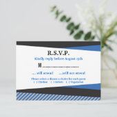 フレームのバーの（ユダヤ教の）バル・ミツバー傾けられたRSVPカード 出欠カード (スタンド正面)