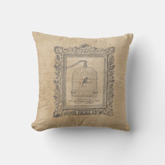 フレームのバーラップのヴィンテージの鳥籠 クッション (正面)