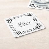 フレームのパーソナライズな結婚式をかみ合わせるヴィンテージ スクエアペーパーコースター (アングル)