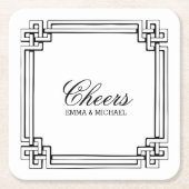フレームのパーソナライズな結婚式をかみ合わせるヴィンテージ スクエアペーパーコースター (正面)