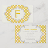 フレームのモノグラム、黄色の白いギンガムパターン 名刺 (正面/裏面)
