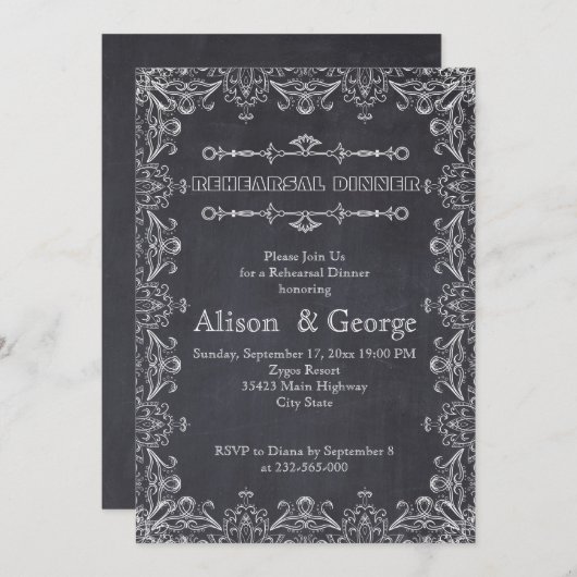 フレームのリハーサル結婚ディナー付き黒板 招待状 (正面/裏面)