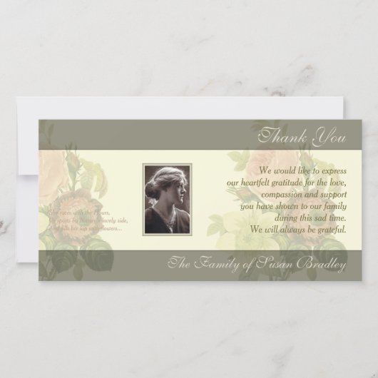 フレームの悔やみや弔慰のサンキューカードのヴィンテージの花束 サンキューカード (正面)