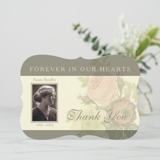 フレームの悔やみや弔慰のヴィンテージの花束はI感謝していしています サンキューカード (スタンド正面)