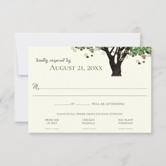 フレームの木のスターダビッド ミツバの返信 招待状 (正面)