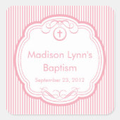 フレームの甘い十字バプテスマの好意シールピンク スクエアシール (正面)