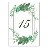 フレームの自然の緑の花の結婚式のテーブルカード テーブルナンバー (正面)