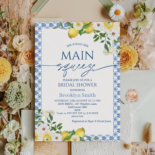 フレームイエローフローラレモンをテーマにしたブライダルシャワー 招待状