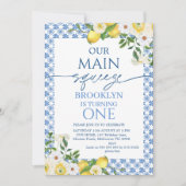 フレームイエローフローラレモンメインスクイーズ誕生日 招待状 (正面)