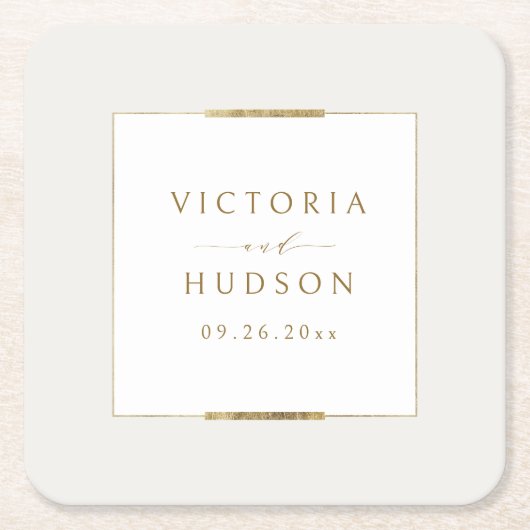 フレームエレガンスシンプルモダンクラッシー結婚ズ スクエアペーパーコースター (正面)
