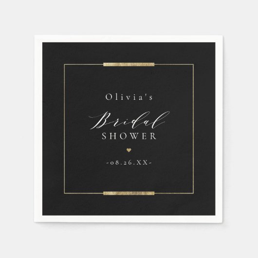 フレームエレガンスブラックシンプルブライダルシャワー スタンダードカクテルナプキン (正面)