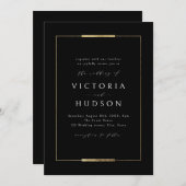 フレームエレガンスブラックシンプルモダンクラッシー結婚ズ 招待状 (正面/裏面)