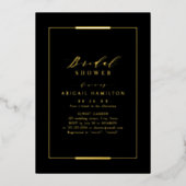 フレームエレガンスブラック金ゴールドシンプルブライダルシャワー 箔招待状 (正面)