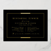 フレームエレガンスブラック金ゴールドシンプルリハーサルディナー 箔招待状 (正面)