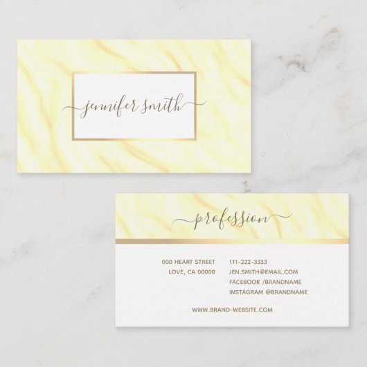 フレームエレガントシックなサテンクリーム大理石かわいらし 名刺 (正面/裏面)