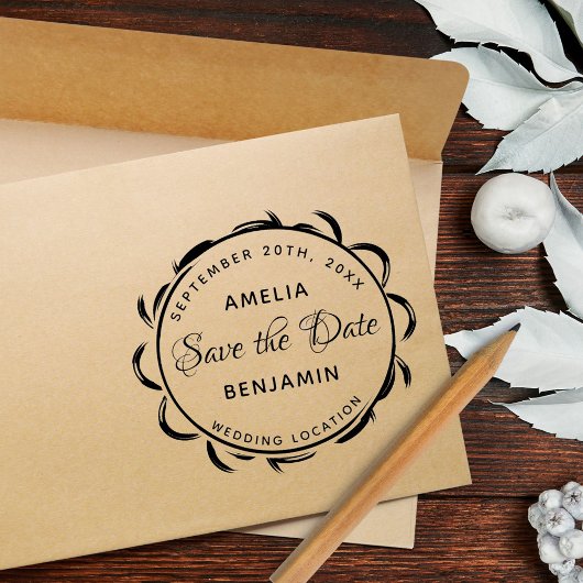 フレームエレガントタイポグラフィウェディング日付の保存 ラバースタンプ