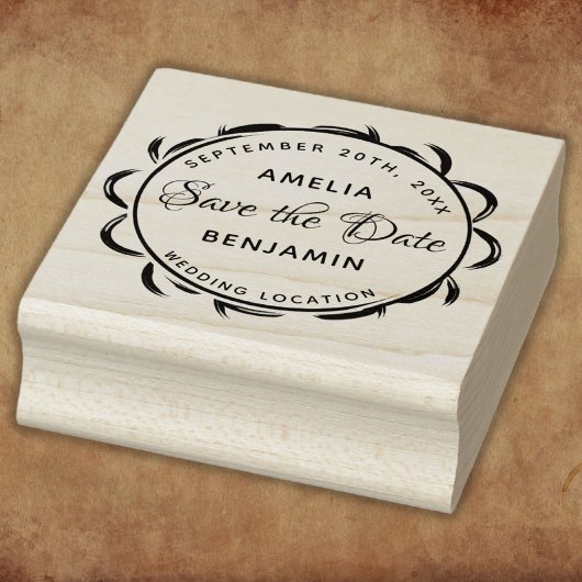 フレームエレガントタイポグラフィウェディング日付の保存 ラバースタンプ