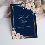 フレームエレガントネイビー赤面結婚フローラ サンキューカード<br><div class="desc">素敵な結婚サンキューカードネイビーブルーと赤面ピンクの水色フローラ。背面に個人感謝してい情報を追加する。</div>