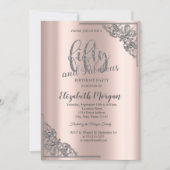 フレームエレガントバラ金ゴールド50th誕生日パーティー 招待状 (正面)