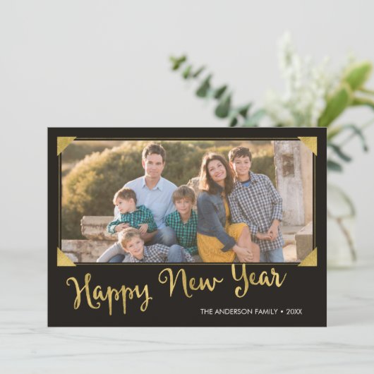フレームエレガントフェイク金ゴールドHappy New Year写真 シーズンカード (スタンド正面)