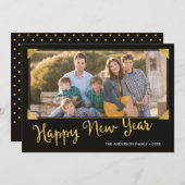 フレームエレガントフェイク金ゴールドHappy New Year写真 シーズンカード (正面/裏面)