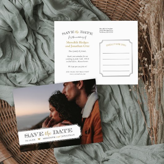 フレームエレガントフォトオーバーレイ日付の保存アナウンス 案内ポストカード