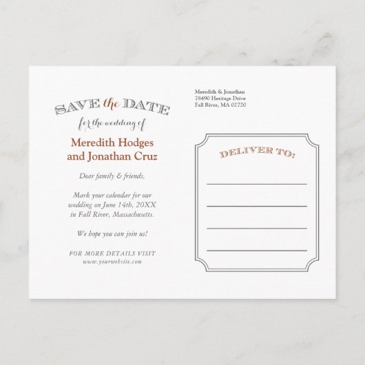 フレームエレガントフォトオーバーレイ日付の保存 案内ポストカード (裏面)