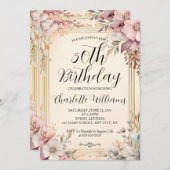 フレームエレガントフローラ女性50誕生日 招待状 (正面/裏面)