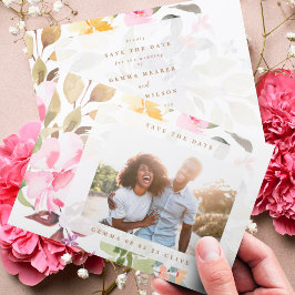 フレームエレガントフローラ水彩写真結婚の セーブザデート