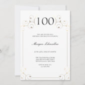 フレームエレガントホワイト金ゴールド100誕生日 招待状 (正面)