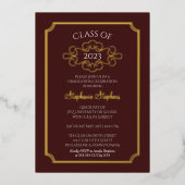 フレームエレガントマルーン大学の卒業パーティー 箔招待状 (正面)