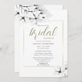 フレームエレガントモダンマグノリアフローラブライダルシャワー 招待状 (正面/裏面)