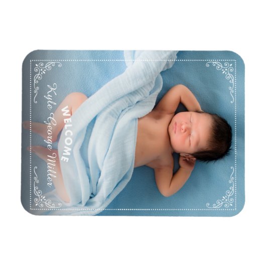 フレームエレガント華美歓迎の誕生のお知らせ マグネット (横)