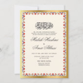 フレームエレガント金ゴールドとフローライスラム教結婚徒 招待状 (正面)