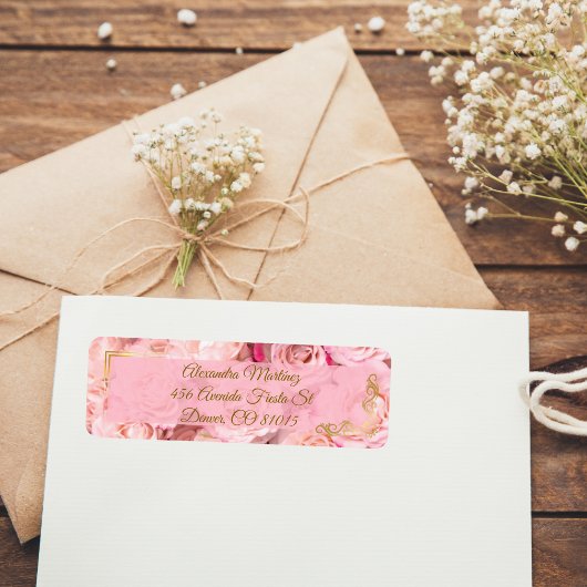 フレームエレガント金ゴールドピンクローズフローラキンセアニラ ラベル