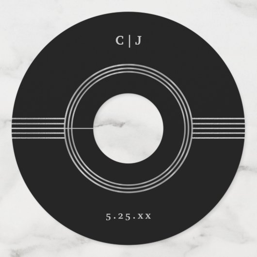 フレームエレガント |シルバーとブラック・モノグラム結婚ズ ワイングラスタグ (正面)