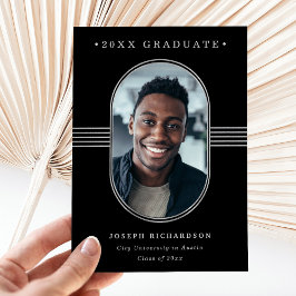 フレームエレガント |ブラックとシルバーの写真卒業 案内状