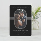 フレームエレガント |ブラックとシルバーフォト結婚ズ 招待状 (スタンド正面)