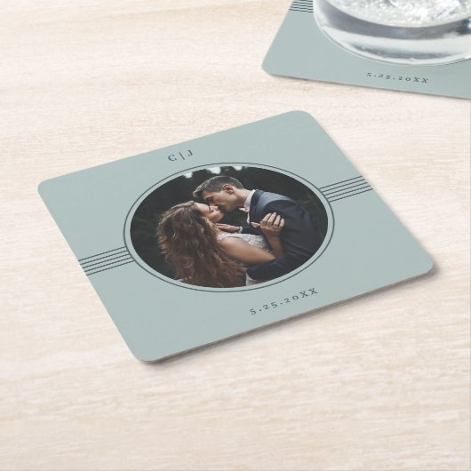 フレームエレガント |海ガラスの写真結婚の写真 スクエアペーパーコースター (アングル)