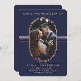フレームエレガント |海軍とバラの金ゴールド写真結婚の写真 招待状