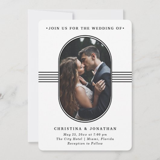 フレームエレガント |白黒の写真結婚の 招待状 (正面)