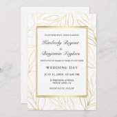 フレームエレガント。金ゴールドの葉。シック結婚ズ 招待状 (正面/裏面)