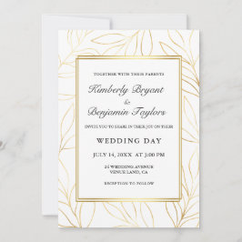 フレームエレガント。金ゴールドの葉。シック結婚ズ 招待状