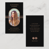 フレームエレガント|黒とバラの金ゴールド写真 名刺 (正面/裏面)