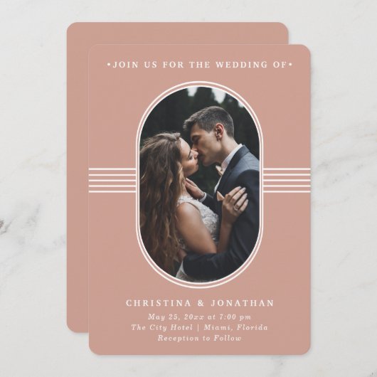 フレームエレガント | Terracotta写真結婚の 招待状 (正面/裏面)