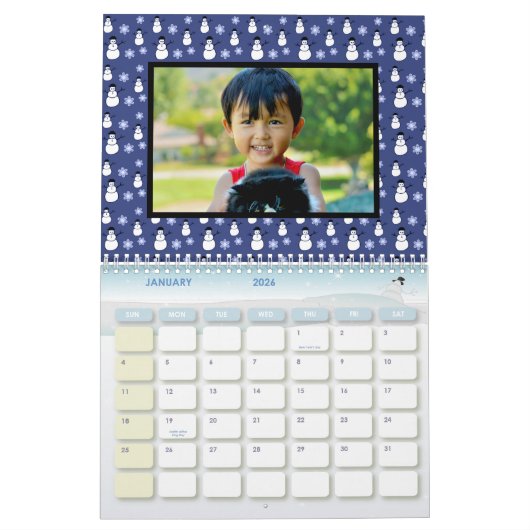 フレームカラフルファミリ写真1ページあたり カレンダー (1月 2026)