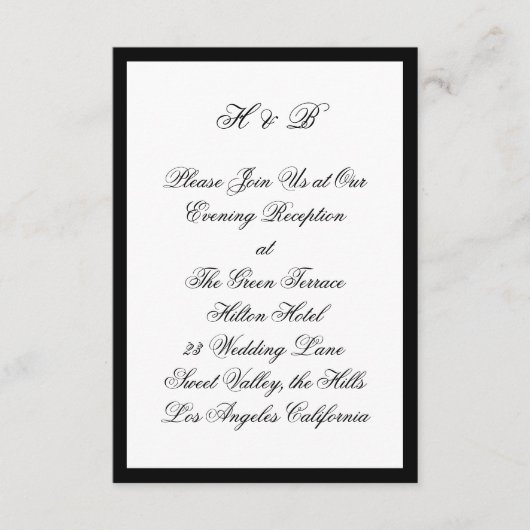 フレームクラシック付きスクリプト白黒披露宴 エンクロージャーカード (正面)