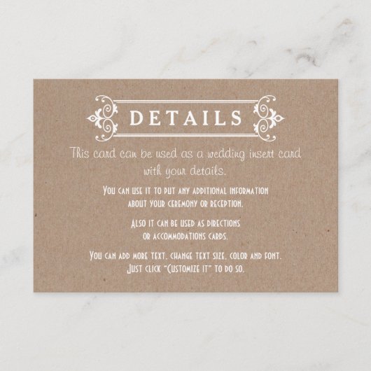 フレームクラフト段ボール紙結婚の詳細インサート エンクロージャーカード (正面)