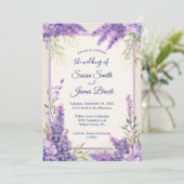 フレームクリーム包まれたに紫色のラベンダーの花 招待状 (スタンド正面)