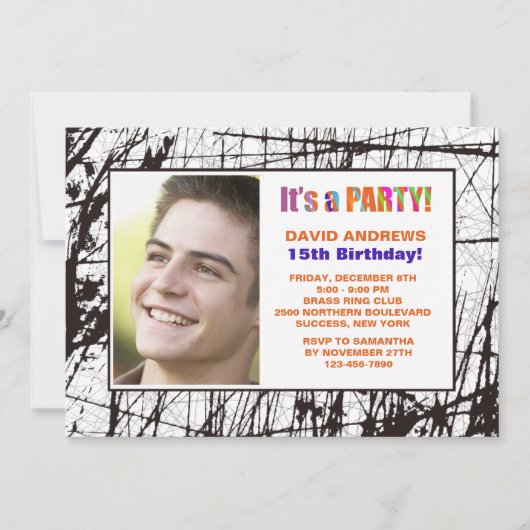 フレームグランジフォト誕生日パーティーへの招待 招待状 (正面)